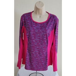 LANDS END Sport Women's Heather & Solid Fuchsia Long Sleeve Top--M Petite